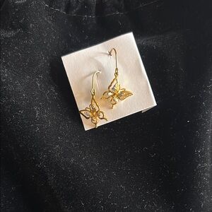 Whimsical Gold Butterfly Drop Earrings